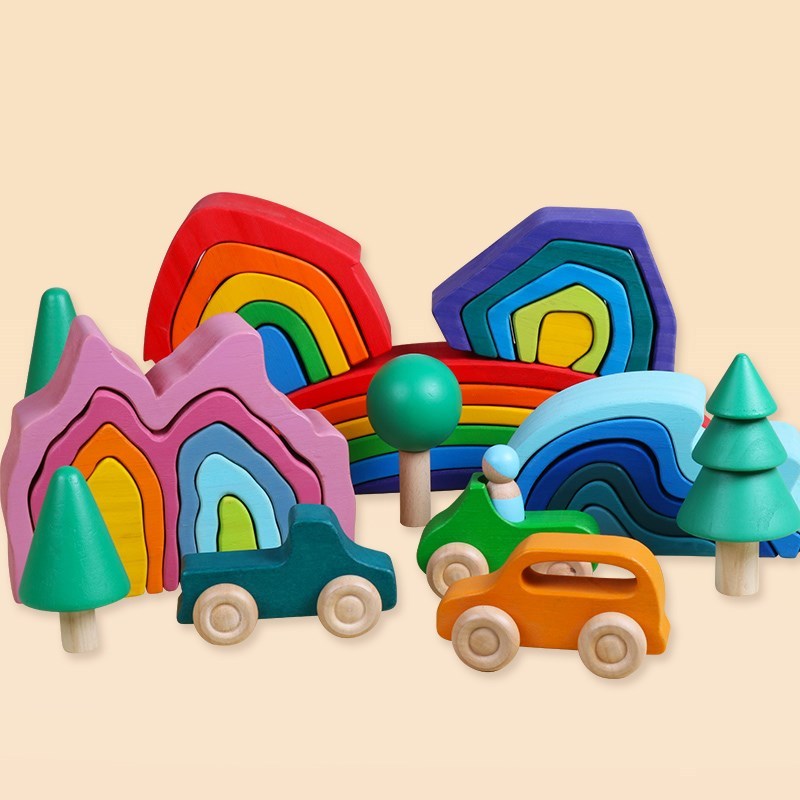 Solid wood build four elements forest coral educational toys
