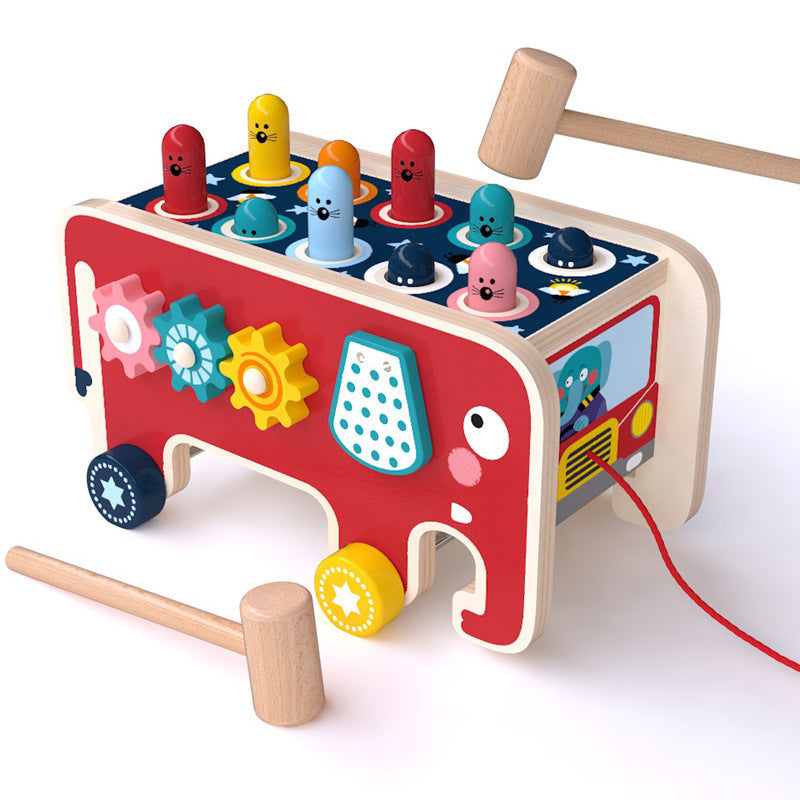Montessori Kids Wooden Pounding Bench Animal Bus Toys Early Educational Set Gifts For Children