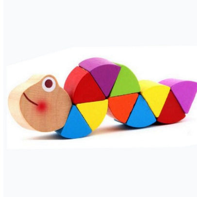 Montessori Educational Wooden Toys Colourful Caterpillars Developmental Blocks