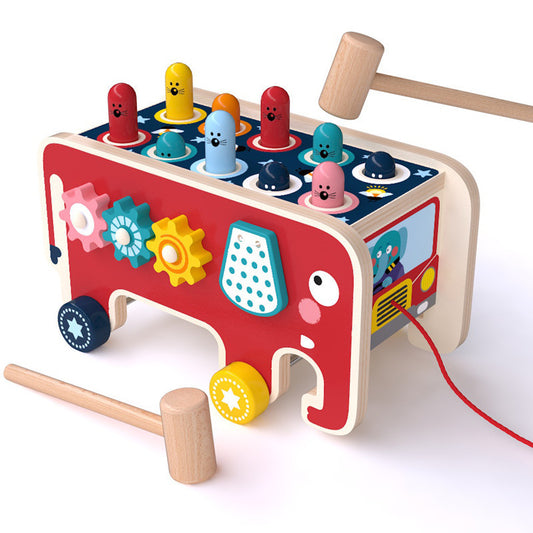 Montessori Kids Wooden Pounding Bench Animal Bus Toys Early Educational Set Gifts For Children